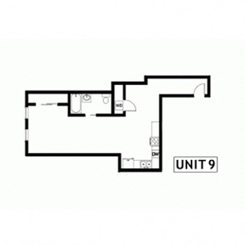 Floor plan for studio, 1 bath, 648 sqft